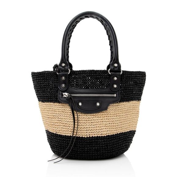 Balenciaga Handbags - Balenciaga Raffia Striped Panier XS Tote
